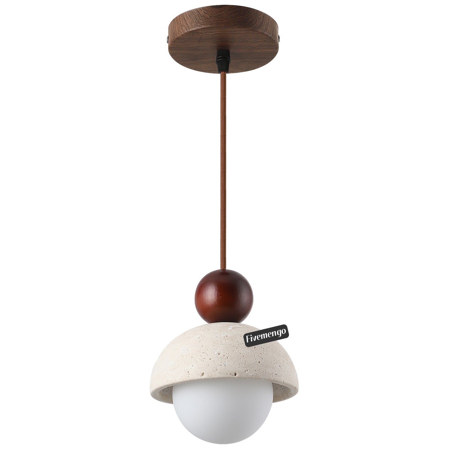 Fivemengo 2 Pack Wabi Sabi Pendant Light 5.9in Small Japandi Natural Travertine Stone Glass Wood Lampshade, Nordic Pendant Lighting Fixture for Kitchen Island Dining Room Bedroom Cafe (Bulb Included)