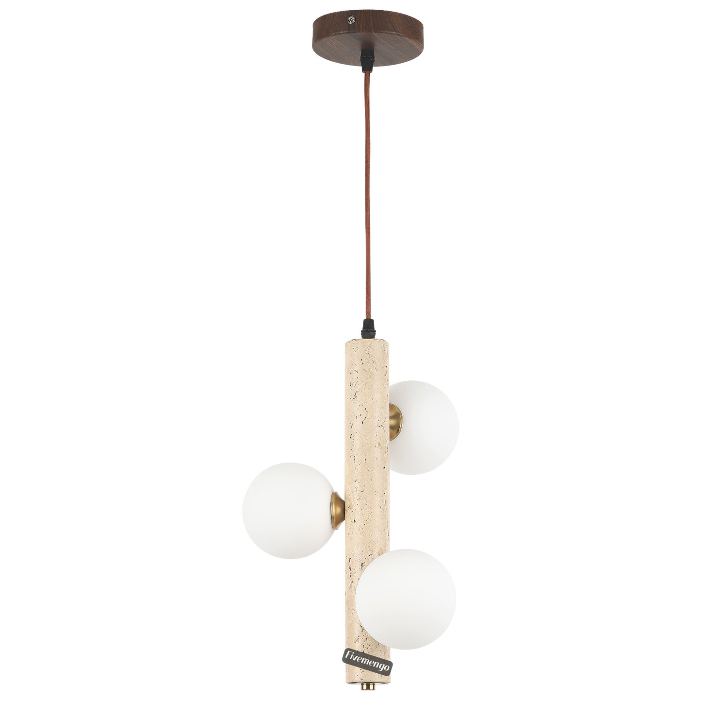 Fivemengo 1 Pack Wabi Sabi Pendant Light, 3-Lights 9.48in Natural Travertine Stone & Glass Lampshade, Japandi Nordic Pendant Lighting Fixture for Kitchen Island Dining Room Bedroom (Bulb Included)