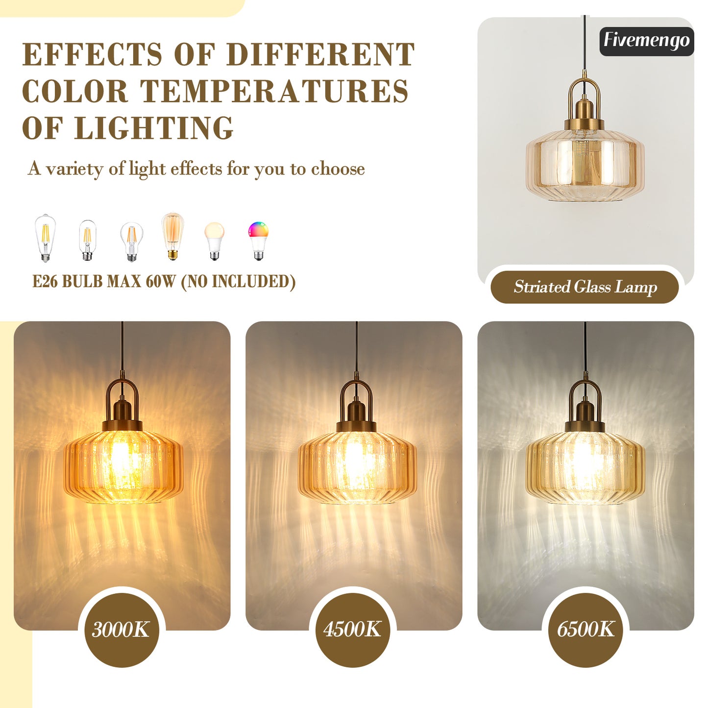 Fivemengo 11.8in Mid Century Modern Amber Glass Pendant Light Fixture Large Gold Globe Kitchen Island Pendant Light with Hand Blown Glass Ceiling Hanging Lamp for Foyer Dining Room Bedroom Entryway