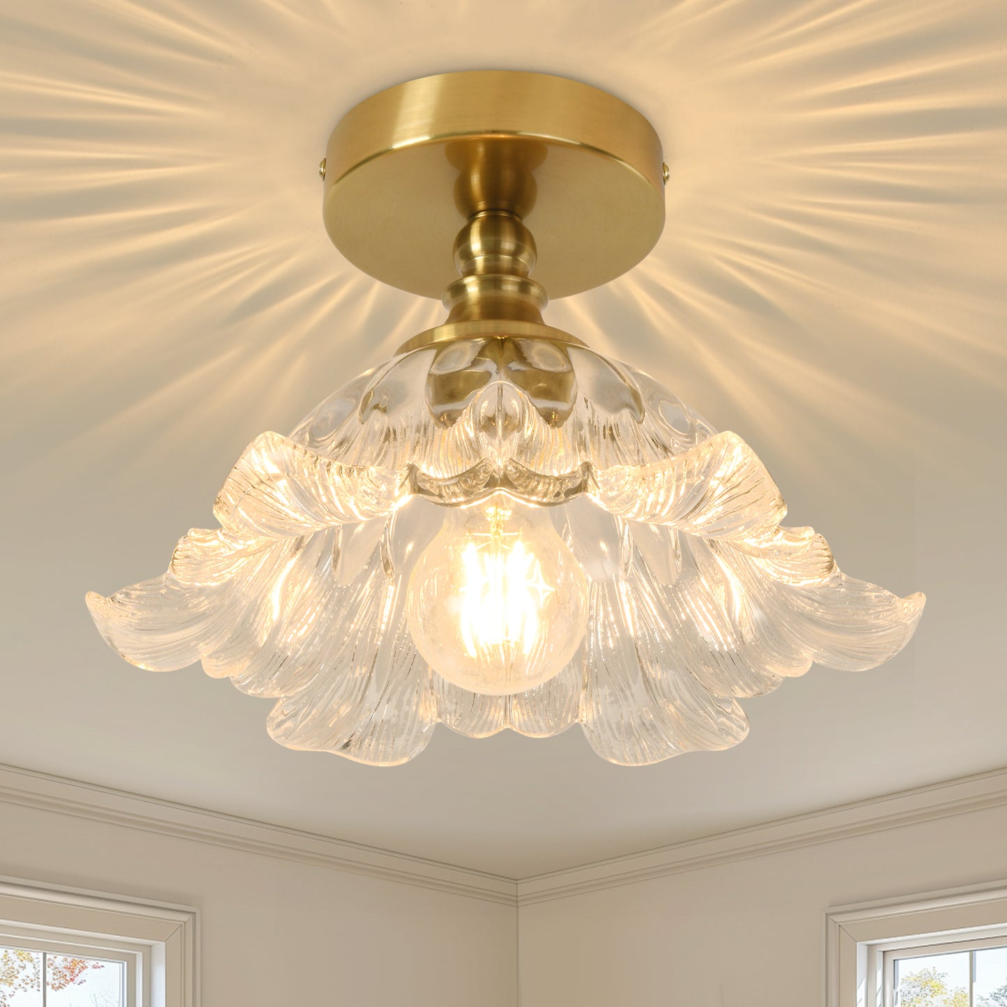 Pandaluna Semi Flush Mount Ceiling Light Fixture, 11in Clear Glass Vintage Light Fixtures Ceiling for Hallway Kitchen Foyer Entryway Bedroom, E26 Base