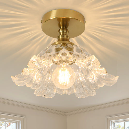 Pandaluna Semi Flush Mount Ceiling Light Fixture, 11in Clear Glass Vintage Light Fixtures Ceiling for Hallway Kitchen Foyer Entryway Bedroom, E26 Base