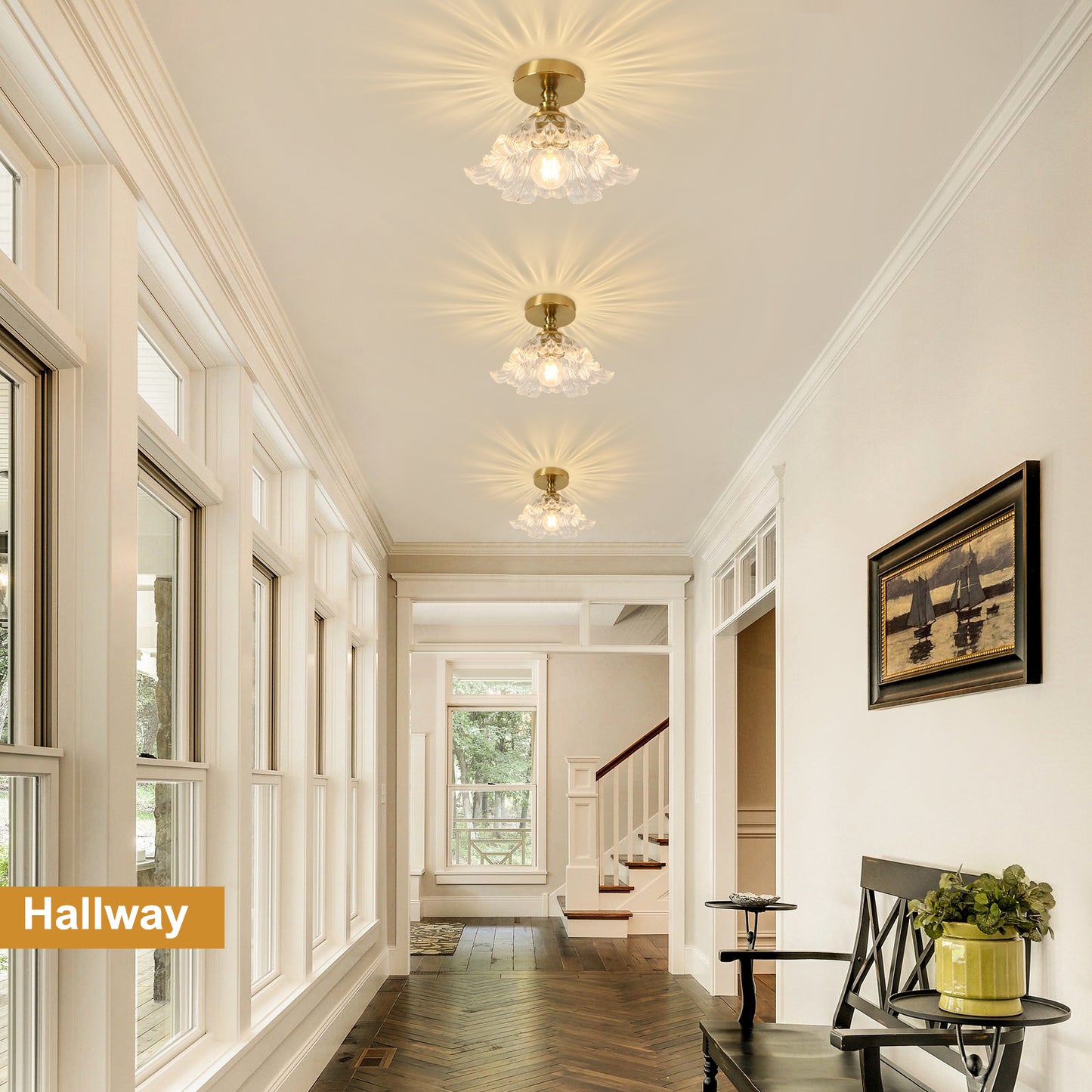 Pandaluna Semi Flush Mount Ceiling Light Fixture, 11in Clear Glass Vintage Light Fixtures Ceiling for Hallway Kitchen Foyer Entryway Bedroom, E26 Base