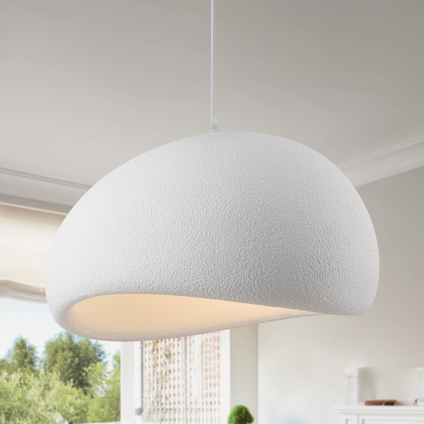 ‎Fivemengo 19.7in Wabi Sabi Pendant Lights Kitchen Island Lighting Fixture Ceiling Mount White Modern Japanese Lamp Japandi Chandelier for Dining Living Room Hallway Bedroom Restaurant Hanging Lamp