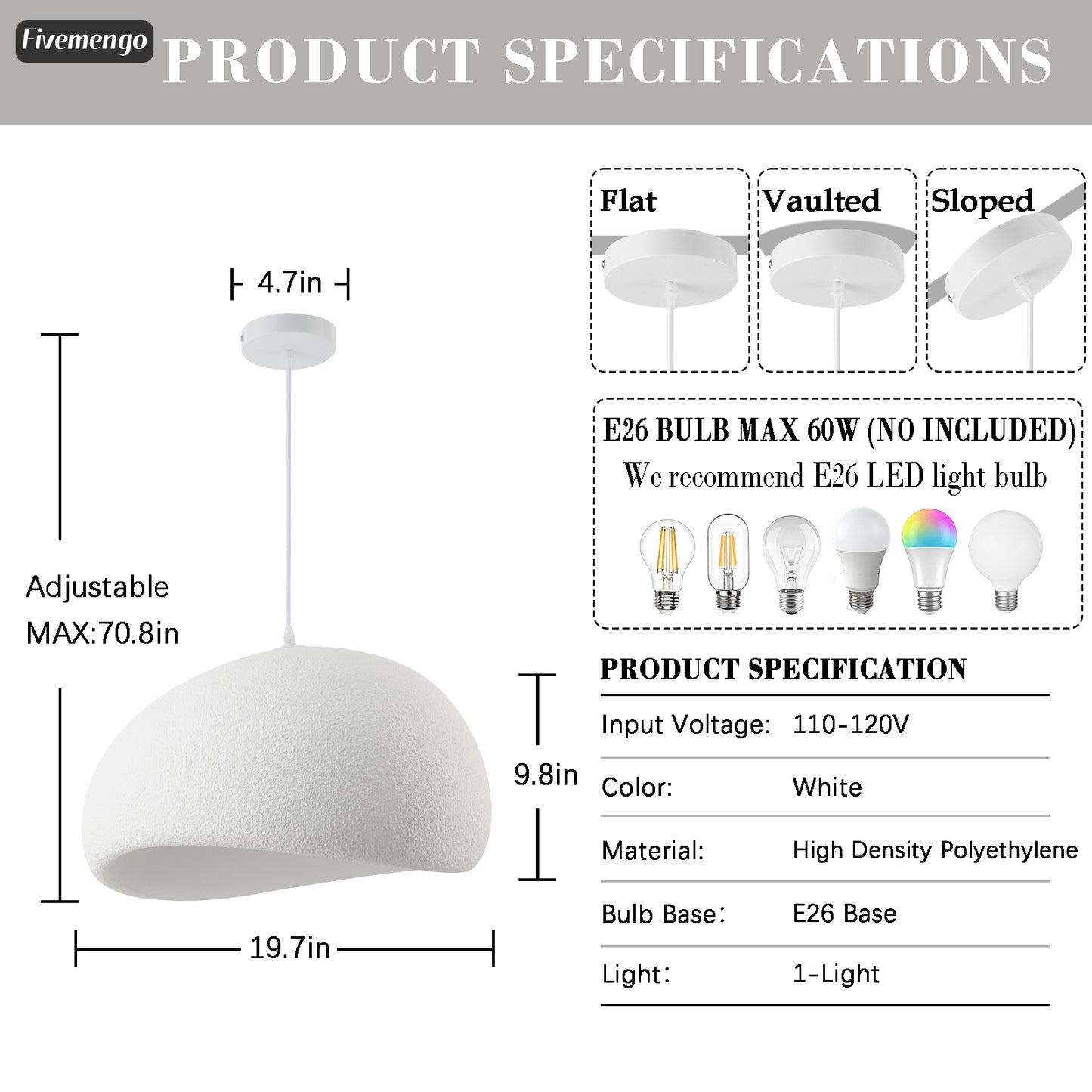 ‎Fivemengo 19.7in Wabi Sabi Pendant Lights Kitchen Island Lighting Fixture Ceiling Mount White Modern Japanese Lamp Japandi Chandelier for Dining Living Room Hallway Bedroom Restaurant Hanging Lamp