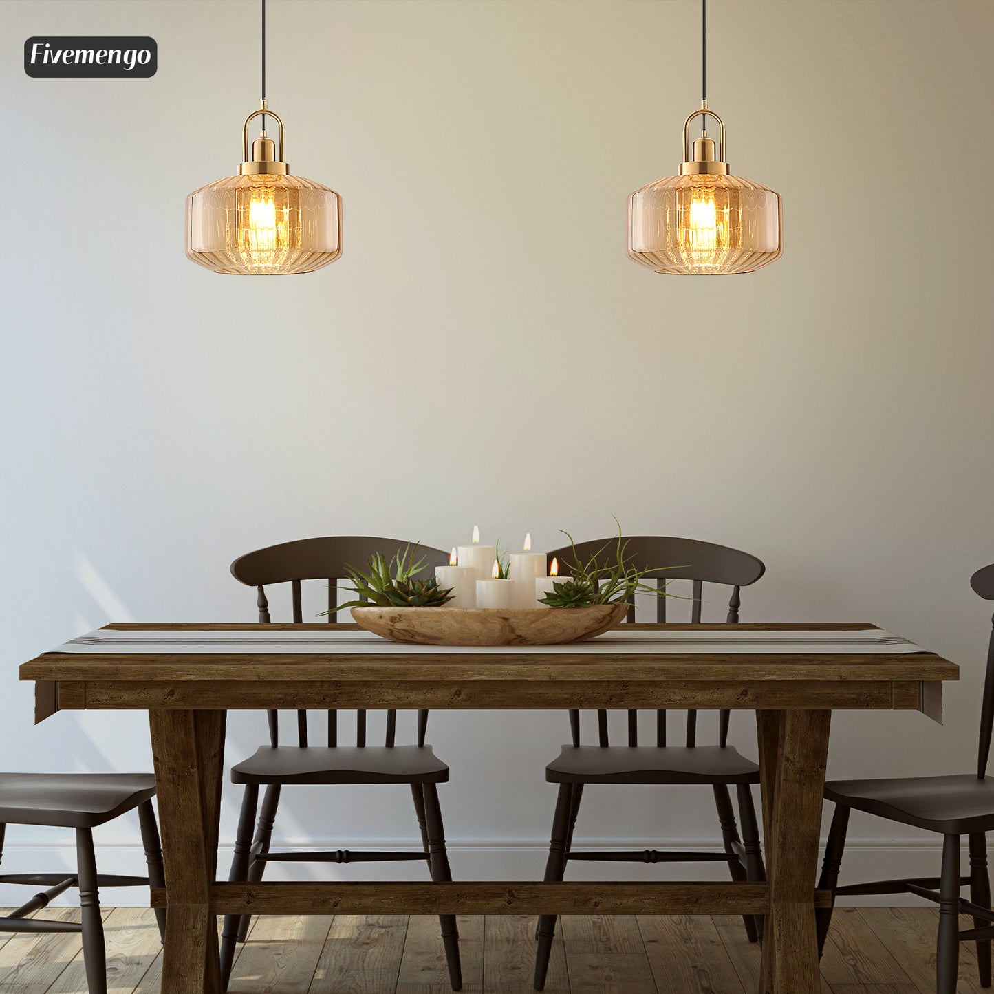 Fivemengo 11.8in Mid Century Modern Amber Glass Pendant Light Fixture Large Gold Globe Kitchen Island Pendant Light with Hand Blown Glass Ceiling Hanging Lamp for Foyer Dining Room Bedroom Entryway