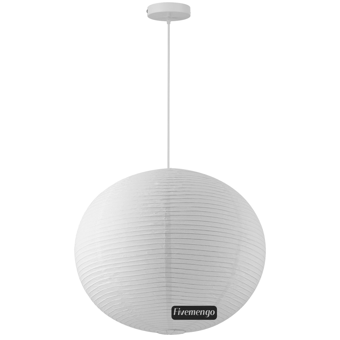 Fivemengo Large Rice Paper Pendant Light, 23.6in White Globe Paper Lantern Lights, E26 Base, Japanese Hanging Lantern Lamp Japandi Chandelier for Dining Room Bedroom Office Living Room