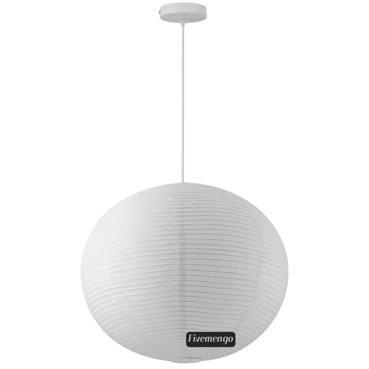 Fivemengo Large Rice Paper Pendant Light, 23.6in White Globe Paper Lantern Lights, E26 Base, Japanese Hanging Lantern Lamp Japandi Chandelier for Dining Room Bedroom Office Living Room