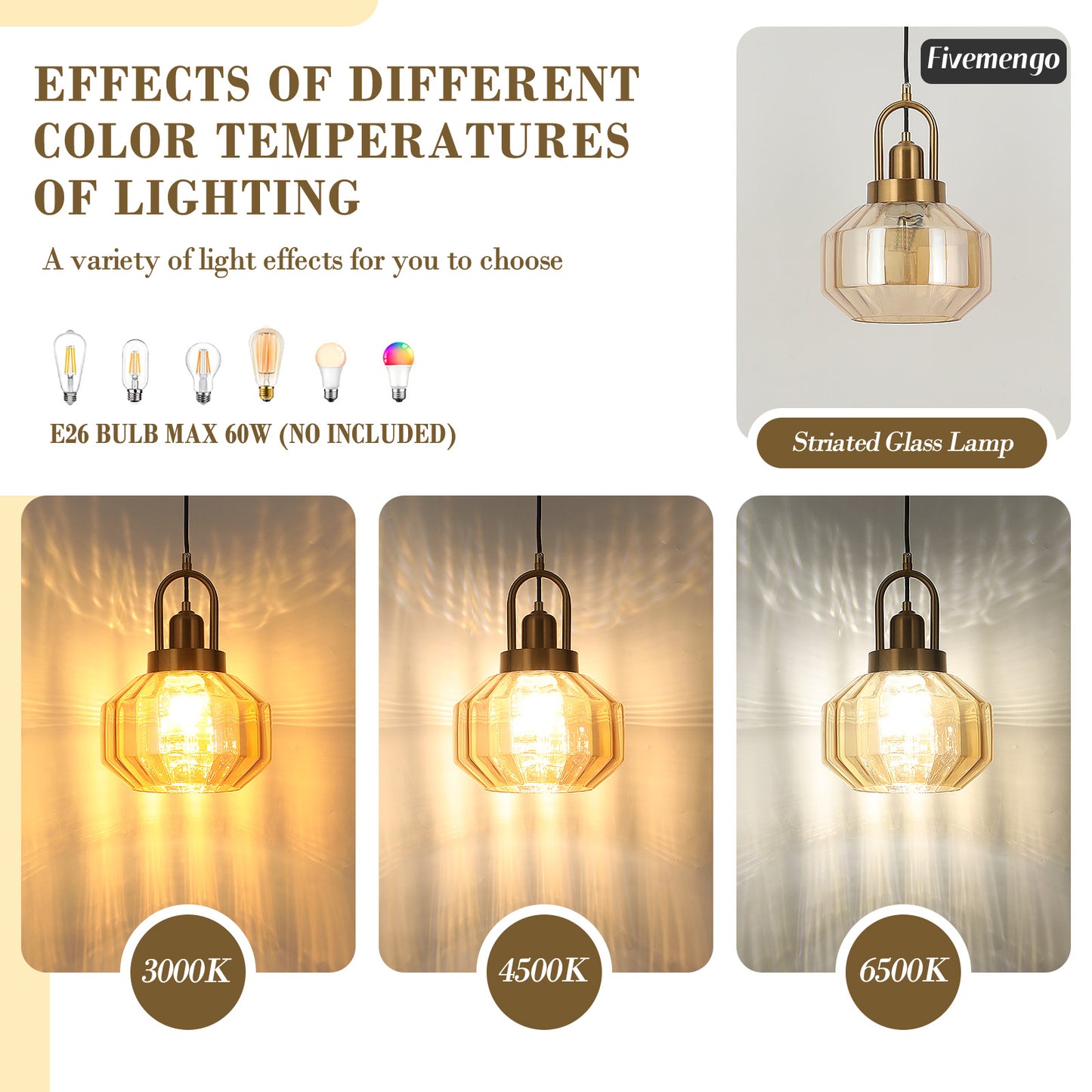 Fivemengo 9in Mid Century Modern Amber Glass Pendant Light Fixture Small Gold Globe Kitchen Island Pendant Light with Hand Blown Glass Ceiling Hanging Lamp for Foyer Dining Room Bedroom Entryway