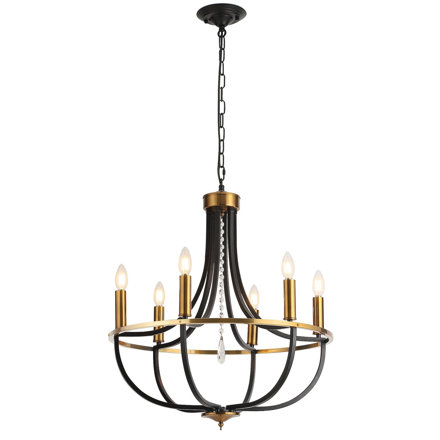 Fivemengo Black Gold Chandelier 23.6in 6 Lights Dining Room Fixture Farmhouse Candle Chandilers Handging Lighting for Living Room Kitchen Entryway Foyer E12 Base