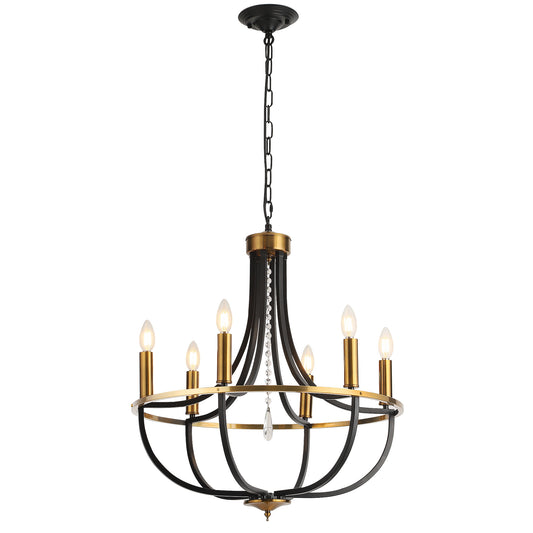 Fivemengo Black Gold Chandelier 23.6in 6 Lights Dining Room Fixture Farmhouse Candle Chandilers Handging Lighting for Living Room Kitchen Entryway Foyer E12 Base