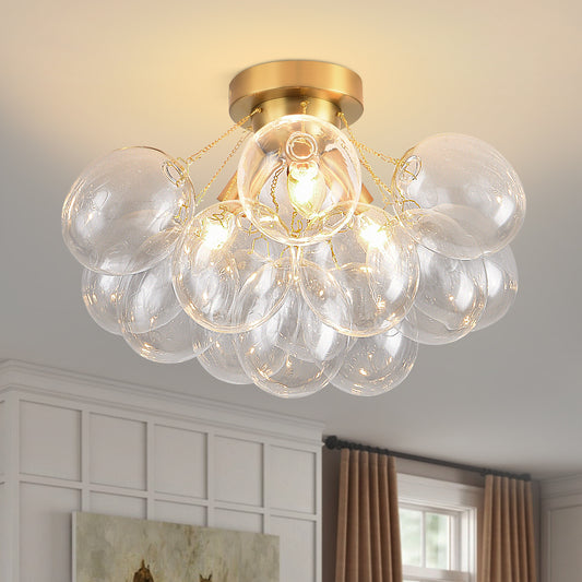 Pandaluna Bubble Chandelier Bubble Ceiling Light 17.7in Semi Flush Mount Chandelier Blown Glass Mid Century Close to Ceiling Light Fixture for Bedroom Hallway Entryway Kitchen Foryer Dining Room