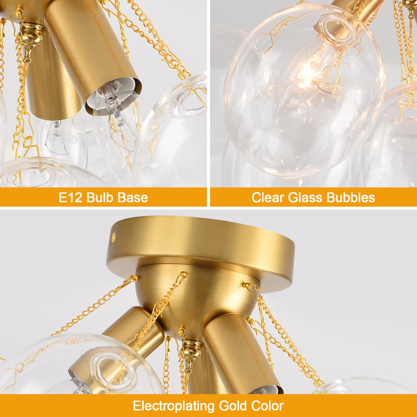 Pandaluna Bubble Chandelier Bubble Ceiling Light 17.7in Semi Flush Mount Chandelier Blown Glass Mid Century Close to Ceiling Light Fixture for Bedroom Hallway Entryway Kitchen Foryer Dining Room