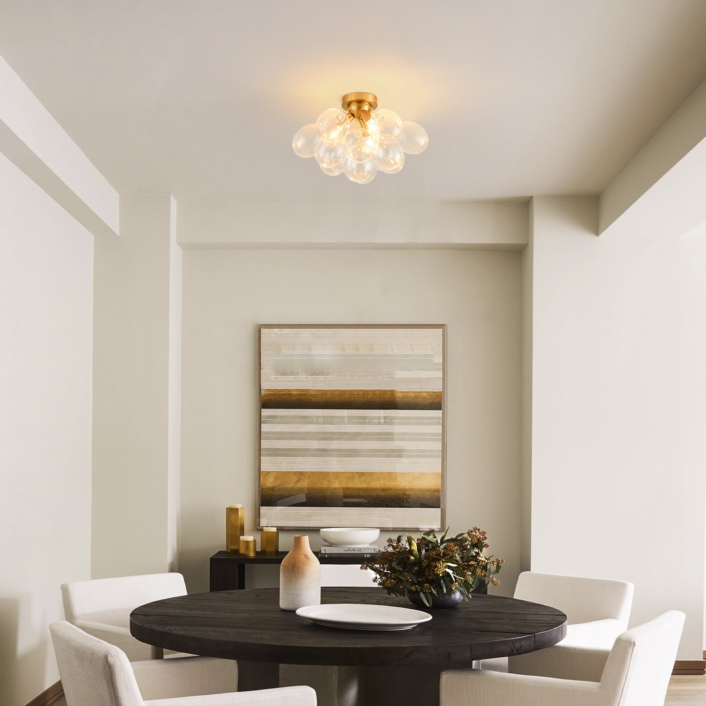 Pandaluna Bubble Chandelier Bubble Ceiling Light 17.7in Semi Flush Mount Chandelier Blown Glass Mid Century Close to Ceiling Light Fixture for Bedroom Hallway Entryway Kitchen Foryer Dining Room