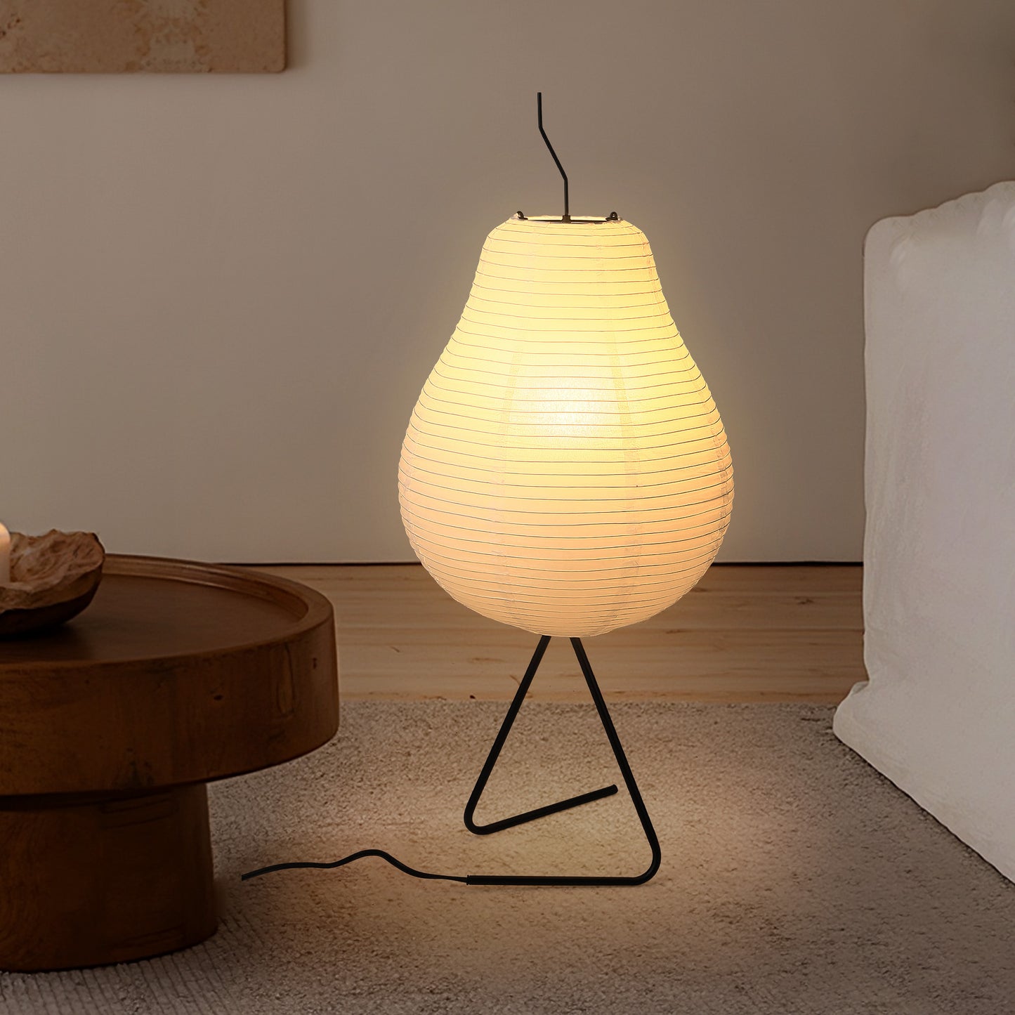Fivemengo Japanese Paper Floor Lamp, Cozy Rice Paper Lantern Lights Japandi Wabi Sabi Lantern Floor Lamp for Bedside Nightstand Bedroom Office Living Room, E26 LED Bulb Warn Light