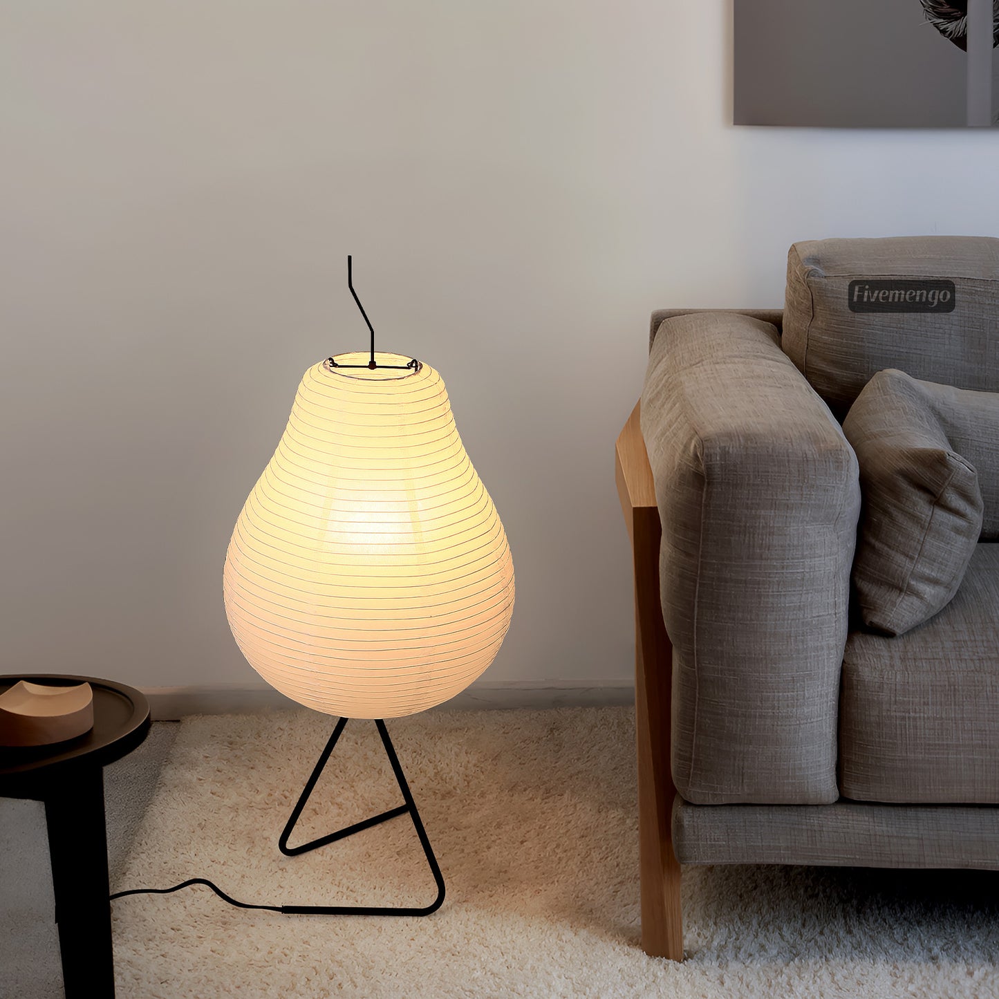 Fivemengo Japanese Paper Floor Lamp, Cozy Rice Paper Lantern Lights Japandi Wabi Sabi Lantern Floor Lamp for Bedside Nightstand Bedroom Office Living Room, E26 LED Bulb Warn Light