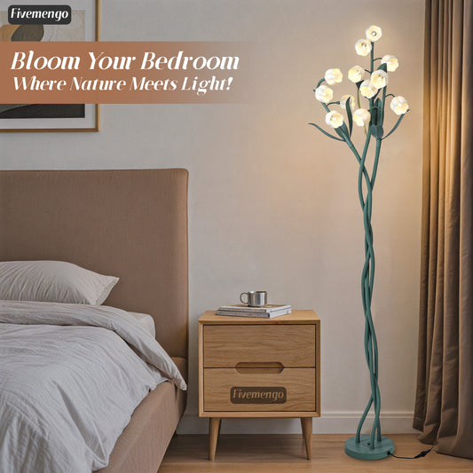 Fivmengo 12 Heads Flower Floor Lamp, Lily of The Valley Green Flower Lamp, 63-Inch 3 Flexible Stems Vintage Corner Standing Cute Tall Light for Living Room Kids Girls Bedroom, Bulbs Included