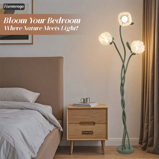 Fivmengo 3 Head Flower Floor Lamp 67in Epiphyllum LED Green Flower Lamp with Flexible Stems, Nursery Vintage Corner Standing Tall Light for Living Room Kids Girls Bedroom, LED Included