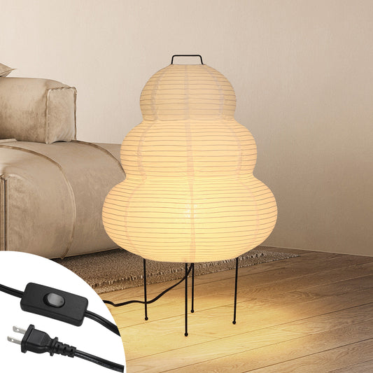 Fivemengo Japanese Paper Floor Lamp, Cozy Rice Paper Lantern Lights Japandi Wabi Sabi Lantern Floor Lamp for Bedside Nightstand Bedroom Office Living Room, E26 LED Bulb Warn Light