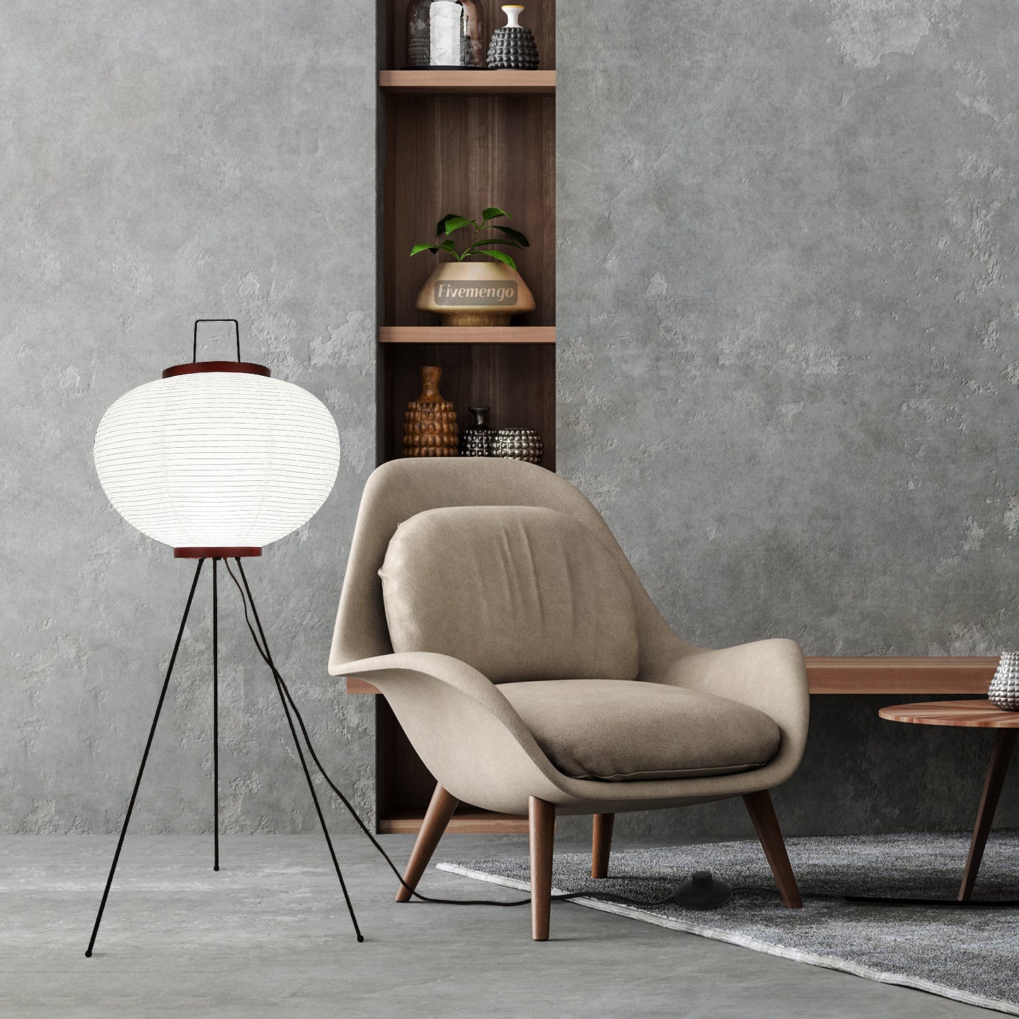 Fivemengo Japanese Rice Paper Floor Lamp, Cozy Paper Lamp Japandi Lantern Lights Wabi Sabi Style for Living Room Bedroom Office, 43 Inch Tripod Stand, White Lantern with E26 LED Bulb, 3000K/5000K