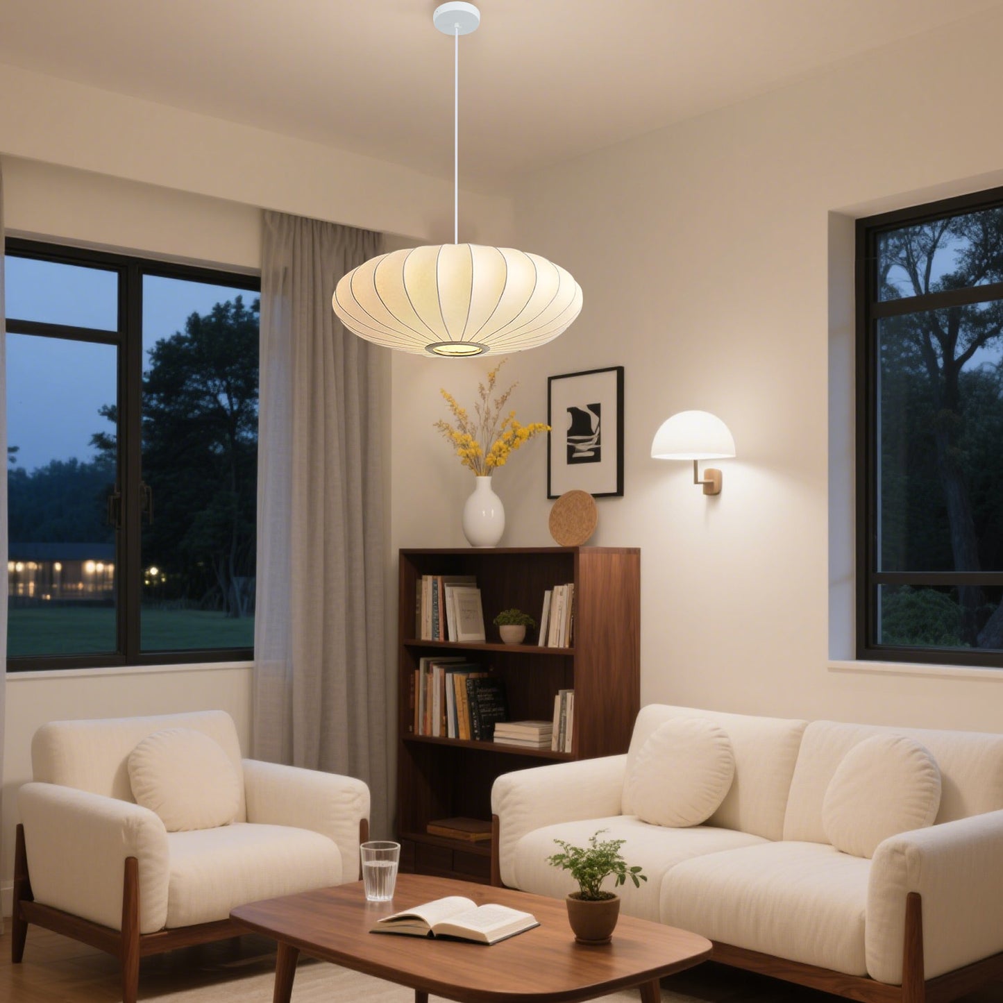 Pandaluna 19.7in Lantern Pendant Light, 3-Light Imitation Silk White Bubble Pendant Lighting Fixture, Hanging Lamp Simple Chandelier for Living Dinning Room Kitchen Island Bedroom Restaurant Cafe