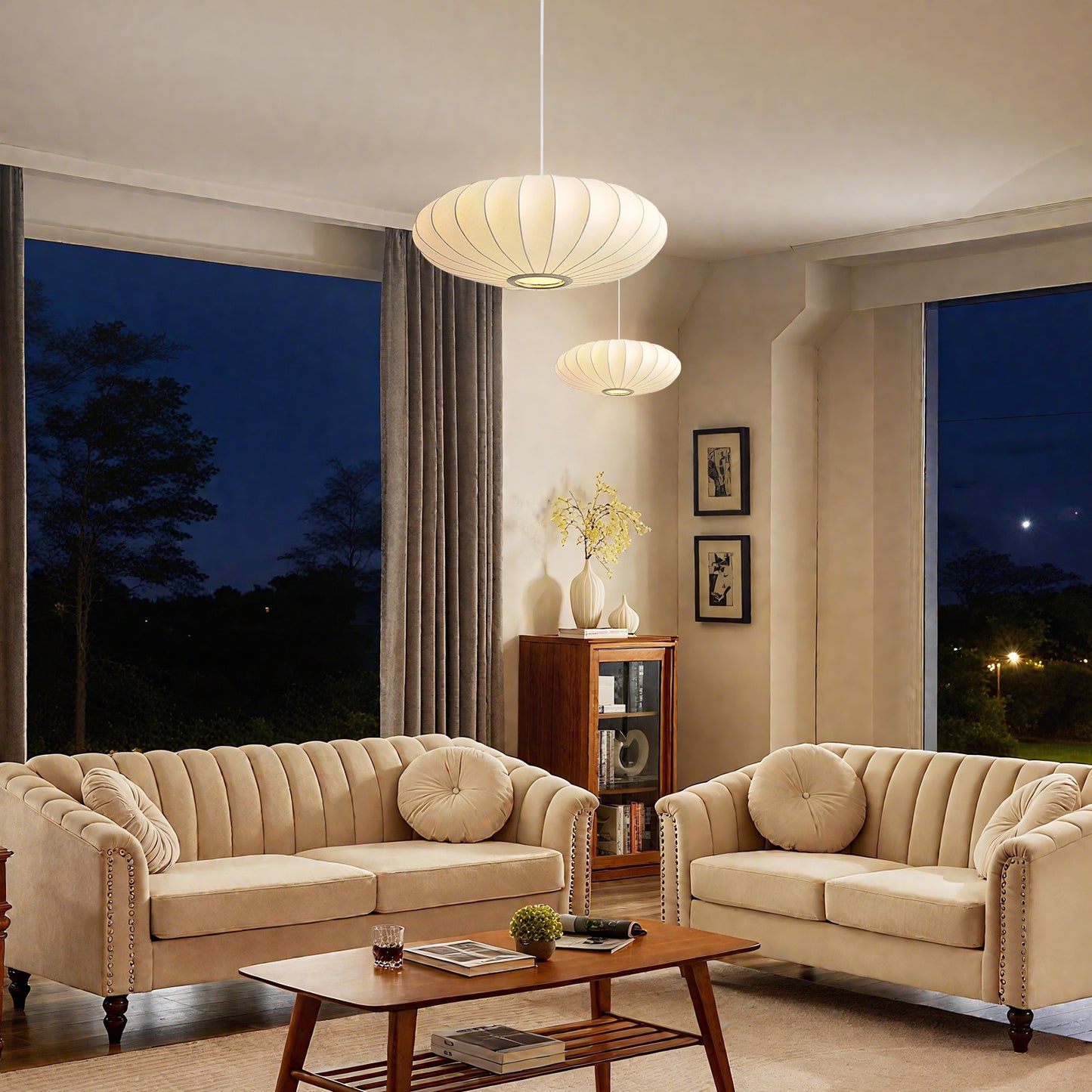 Pandaluna 19.7in Lantern Pendant Light, 3-Light Imitation Silk White Bubble Pendant Lighting Fixture, Hanging Lamp Simple Chandelier for Living Dinning Room Kitchen Island Bedroom Restaurant Cafe