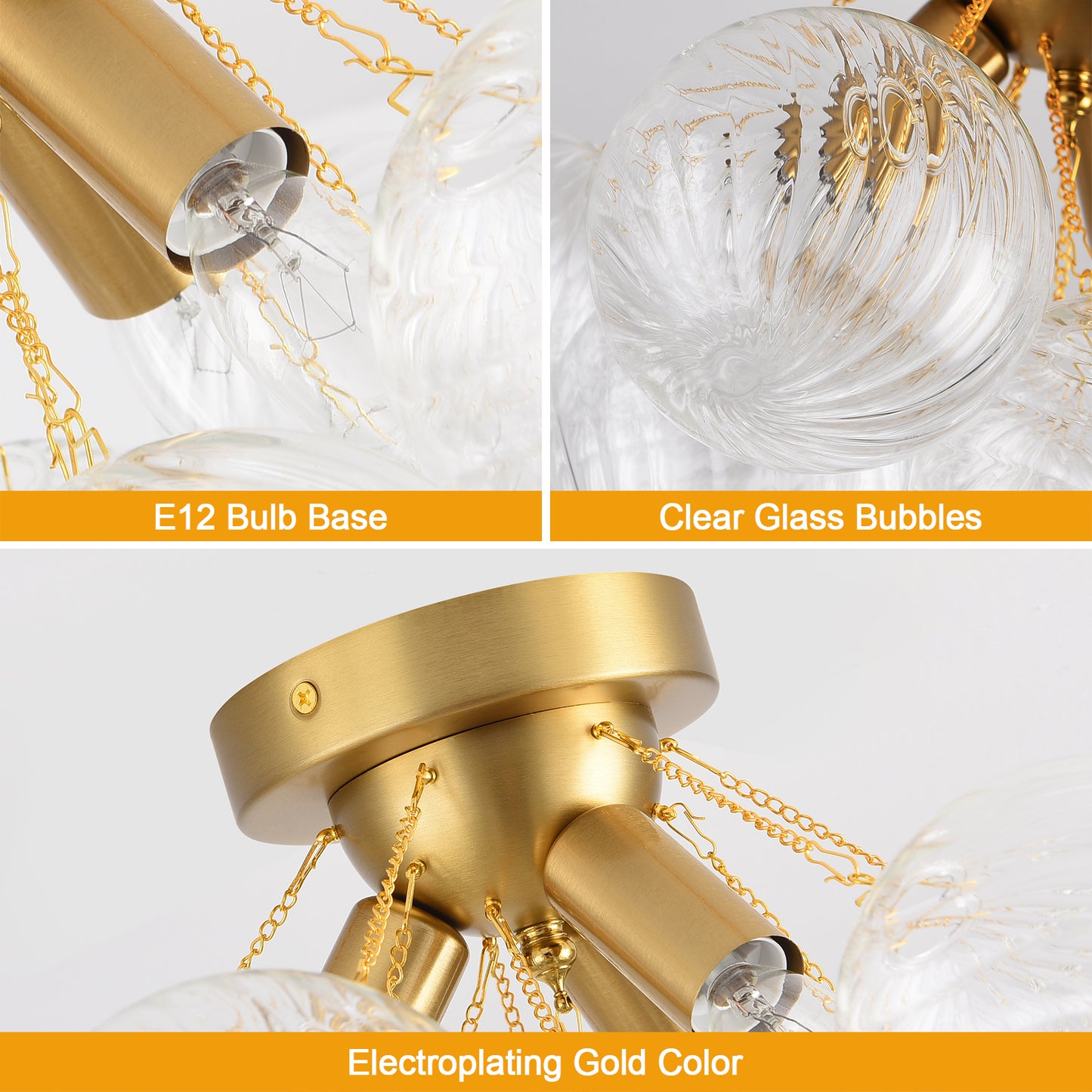 Pandaluna Bubble Chandelier Bubble Ceiling Light 17in Semi Flush Mount Chandelier Blown Glass Mid Century Close to Ceiling Light Fixture for Bedroom Hallway Entryway Kitchen Foryer Dining Room