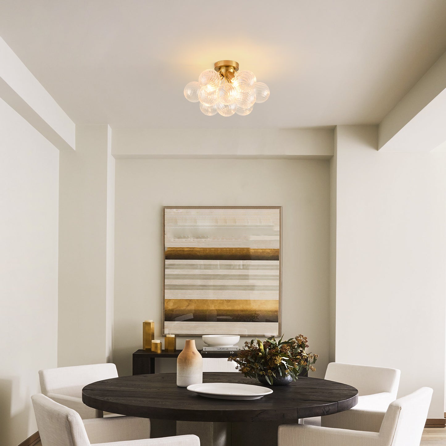 Pandaluna Bubble Chandelier Bubble Ceiling Light 17in Semi Flush Mount Chandelier Blown Glass Mid Century Close to Ceiling Light Fixture for Bedroom Hallway Entryway Kitchen Foryer Dining Room