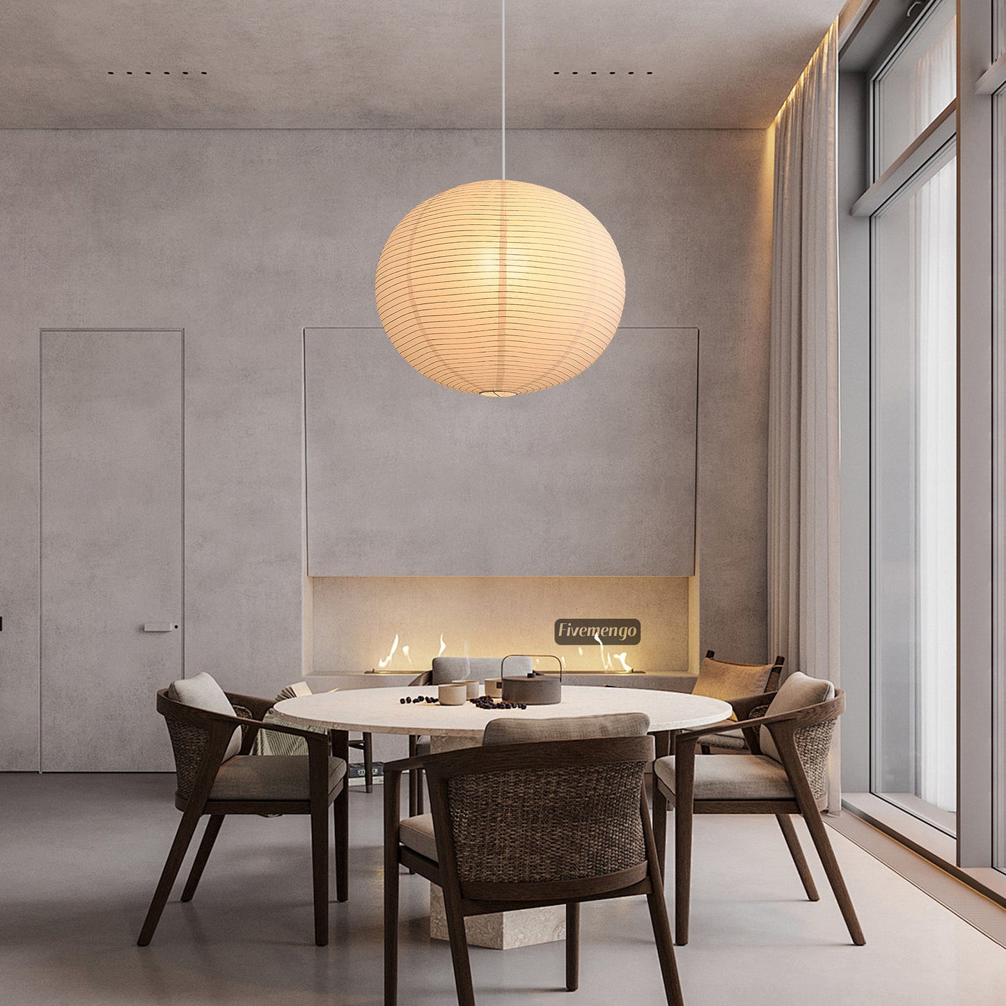 Fivemengo Large Rice Paper Pendant Light, 20in White Globe Paper Lantern Lights, E26 Base, Japanese Hanging Lantern Lamp Japandi Chandelier for Dining Room Bedroom Office Living Room
