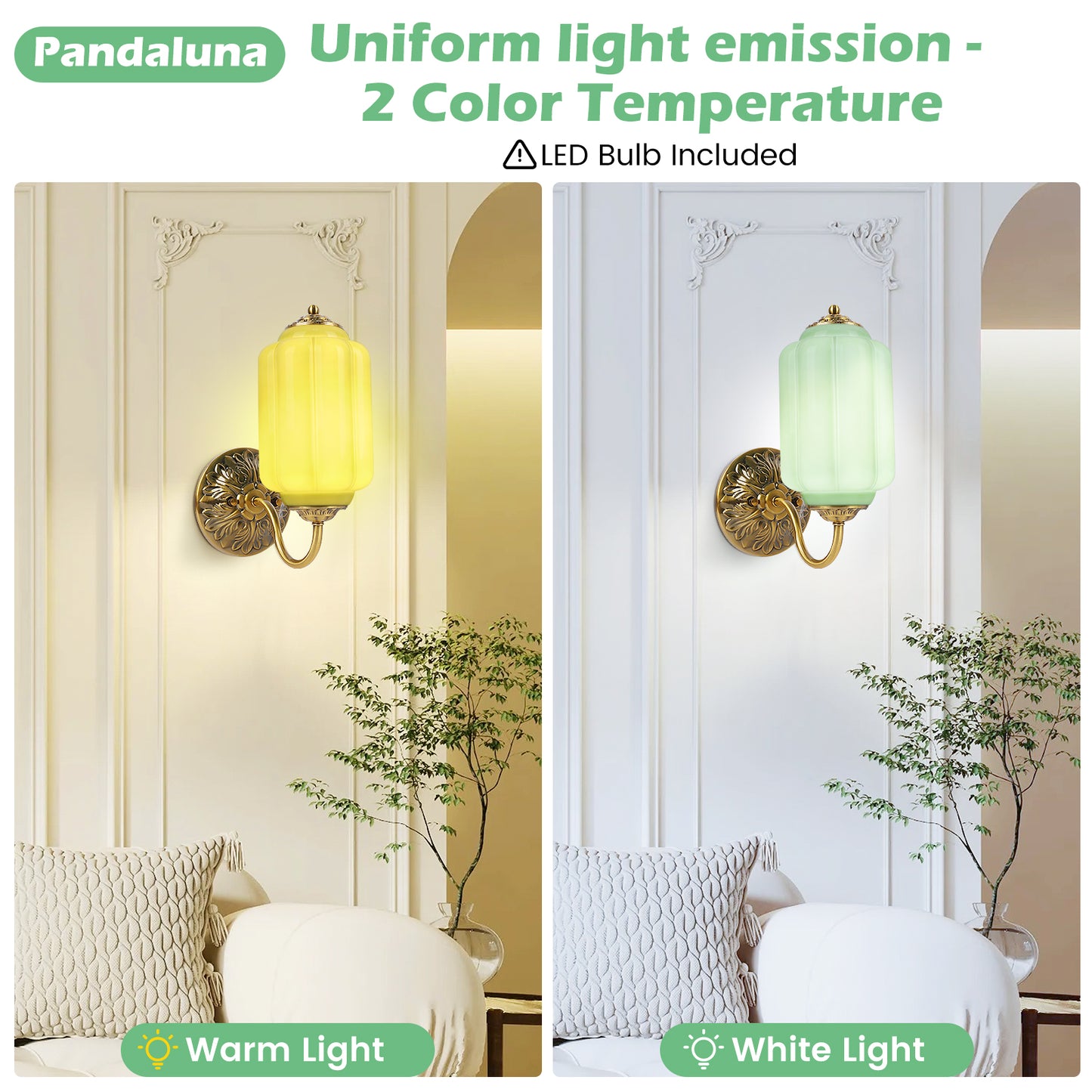 Pandaluna Vintage Wall Sconce, Green Milk Glass Light Fixture, 5.5In Art Deco Antique Wall Sconce for Bedroom Bathroom Living Room Hallway Entryway, E12 LED Bulb Included