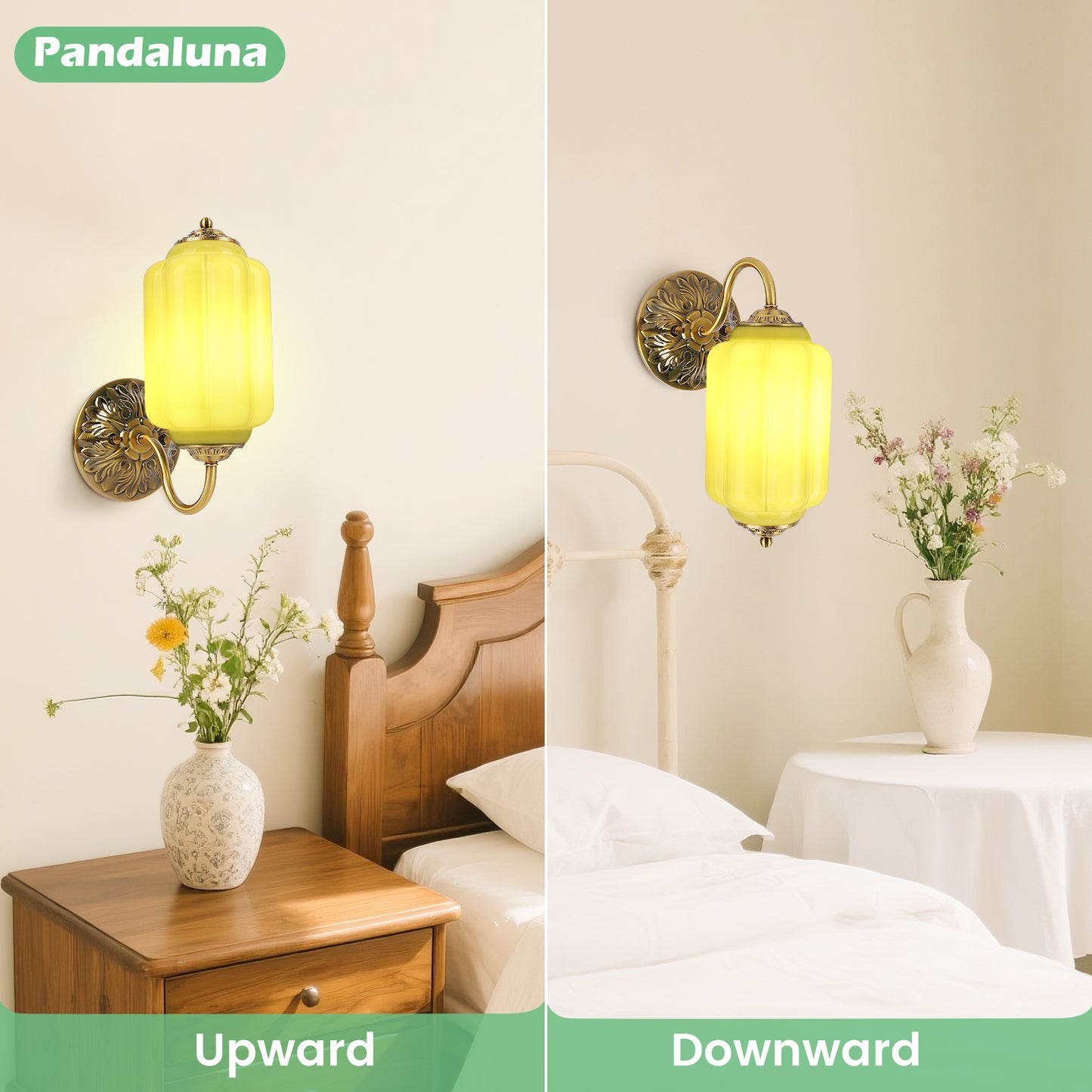 Pandaluna Vintage Wall Sconce, Green Milk Glass Light Fixture, 5.5In Art Deco Antique Wall Sconce for Bedroom Bathroom Living Room Hallway Entryway, E12 LED Bulb Included