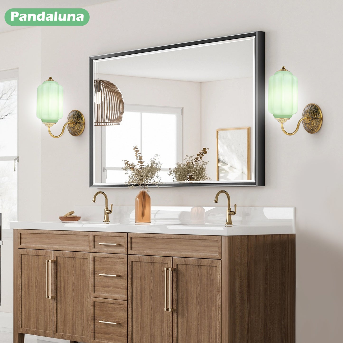 Pandaluna Vintage Wall Sconce, Green Milk Glass Light Fixture, 5.5In Art Deco Antique Wall Sconce for Bedroom Bathroom Living Room Hallway Entryway, E12 LED Bulb Included