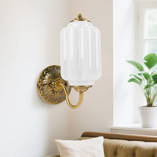 Pandaluna Vintage Wall Sconce, White Milk Glass Light Fixture, 5.5In Art Deco Antique Wall Sconce for Bedroom Bathroom Living Room Hallway Entryway, E12 LED Bulb Included