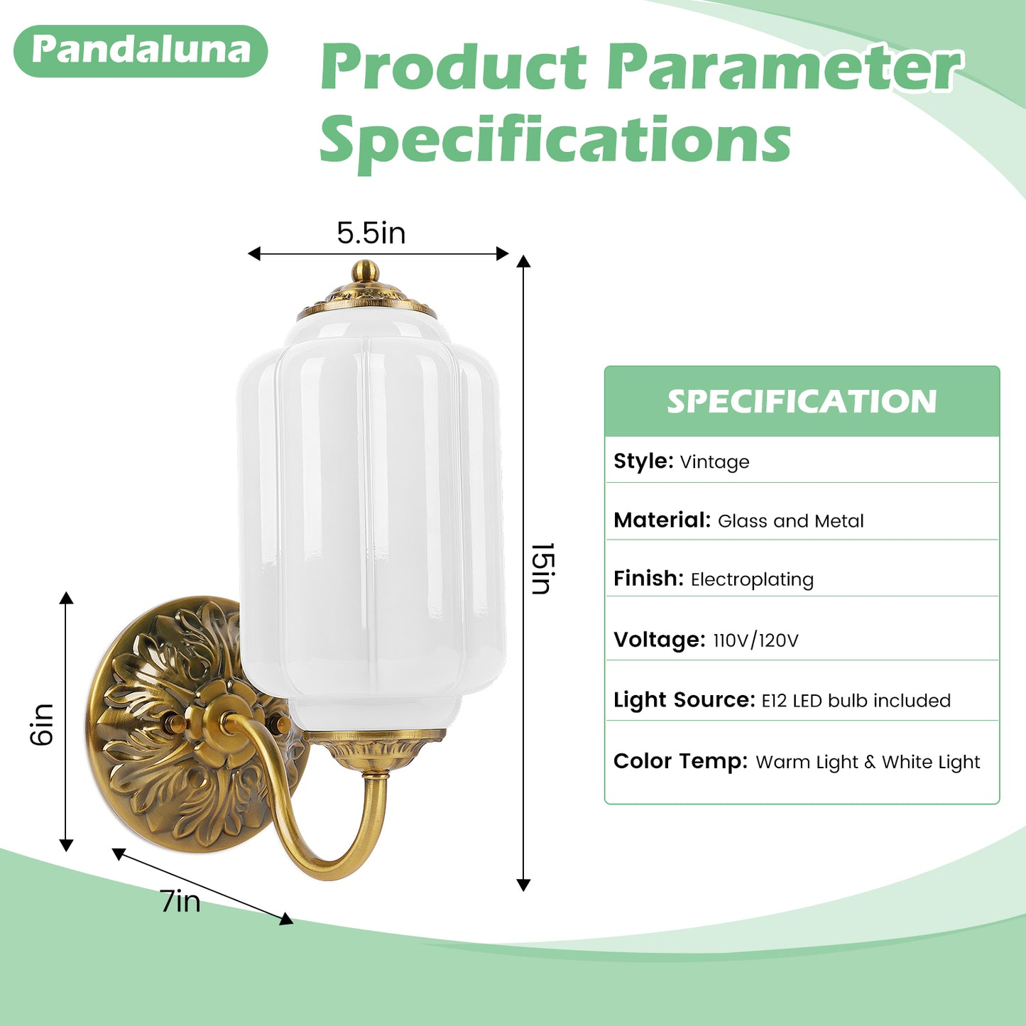 Pandaluna Vintage Wall Sconce, White Milk Glass Light Fixture, 5.5In Art Deco Antique Wall Sconce for Bedroom Bathroom Living Room Hallway Entryway, E12 LED Bulb Included