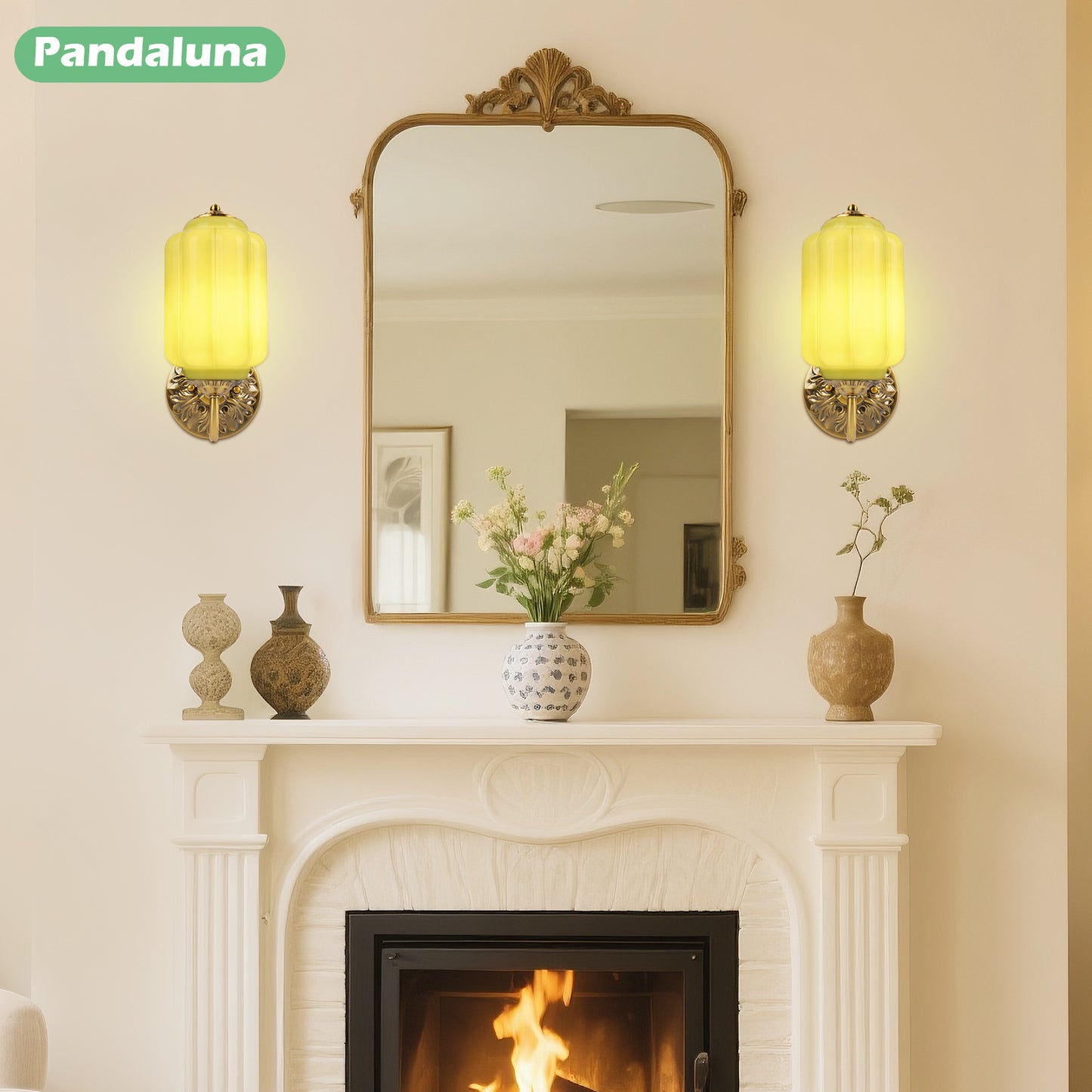 Pandaluna Vintage Wall Sconce, White Milk Glass Light Fixture, 5.5In Art Deco Antique Wall Sconce for Bedroom Bathroom Living Room Hallway Entryway, E12 LED Bulb Included