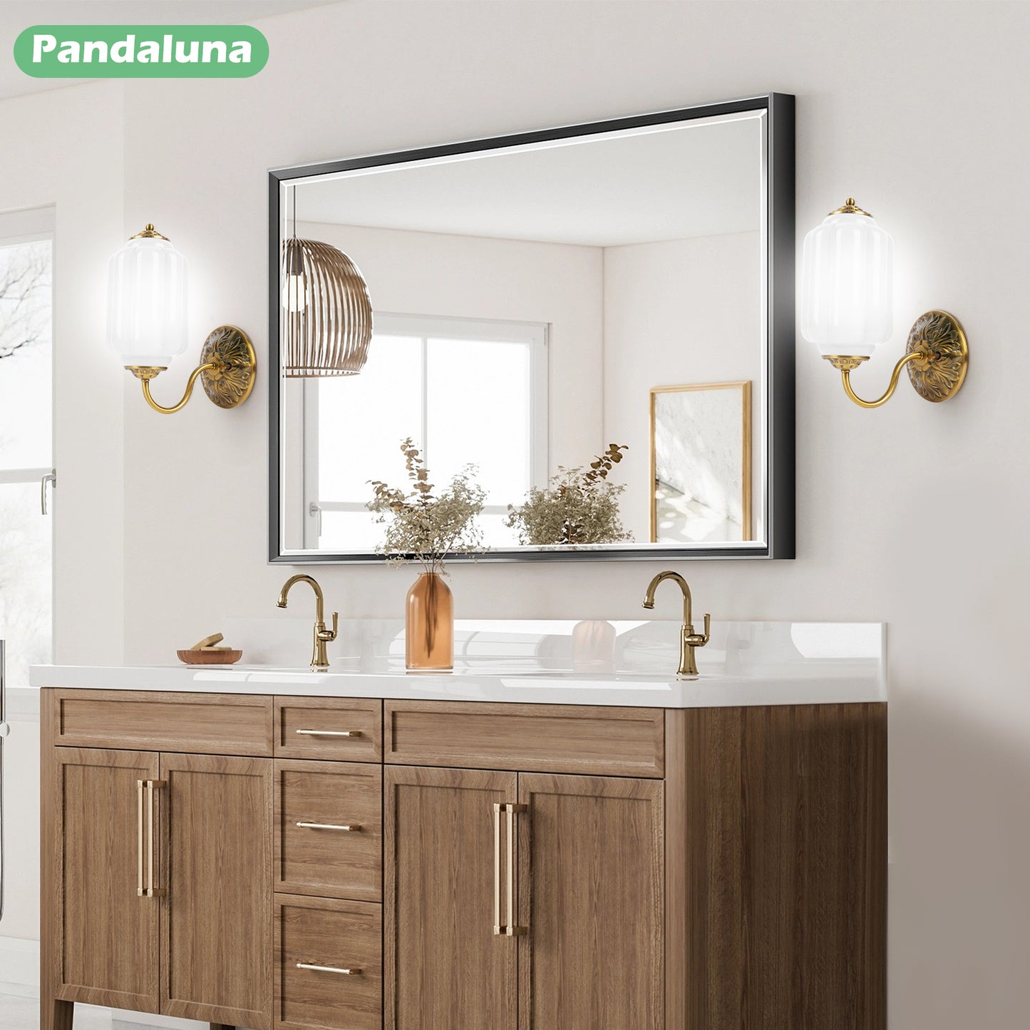 Pandaluna Vintage Wall Sconce, White Milk Glass Light Fixture, 5.5In Art Deco Antique Wall Sconce for Bedroom Bathroom Living Room Hallway Entryway, E12 LED Bulb Included