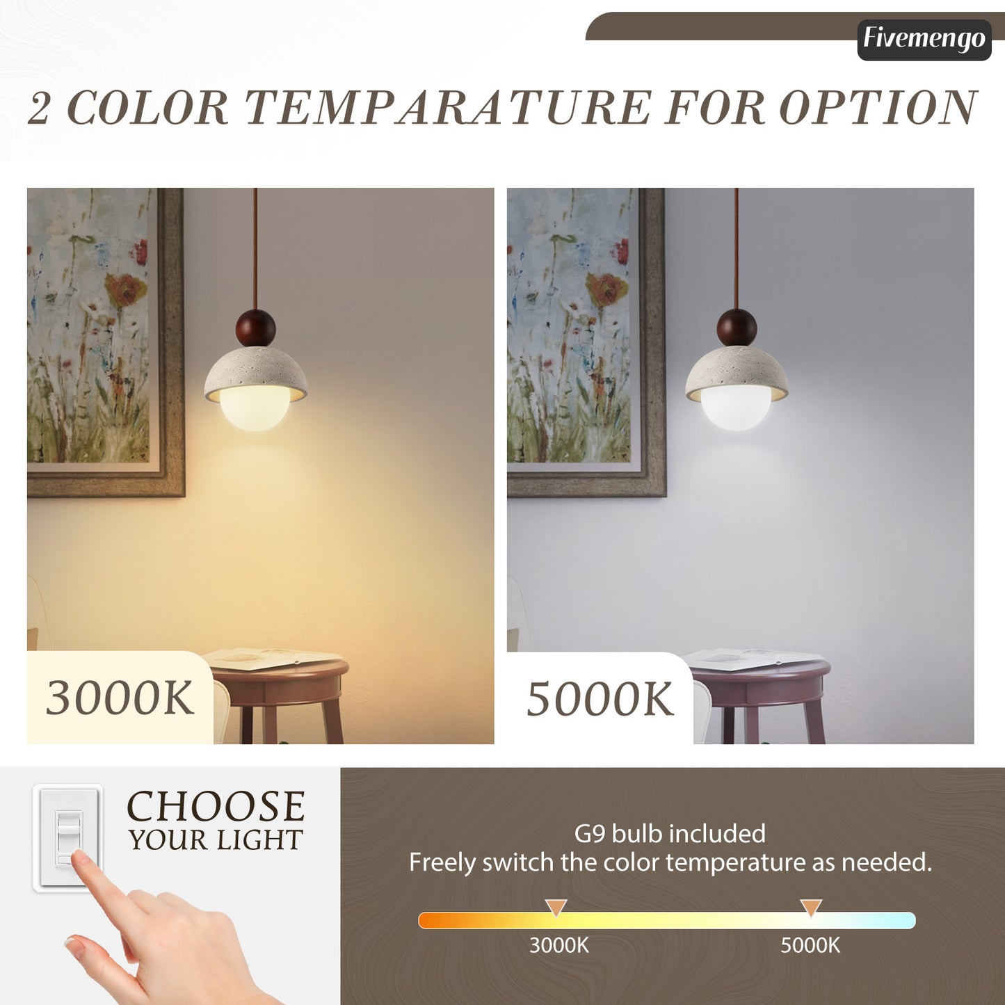 Fivemengo 3 Pack Wabi Sabi Pendant Light 5.9in Small Japandi Natural Travertine Stone Glass Wood Lampshade, Nordic Pendant Lighting Fixture for Kitchen Island Dining Room Bedroom Cafe (Bulb Included)