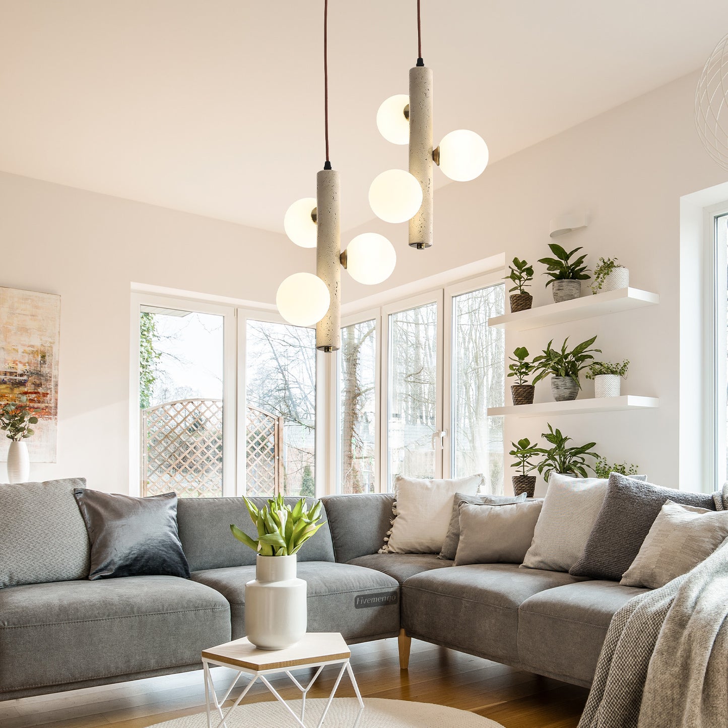 Fivemengo 3 Pack Wabi Sabi Pendant Light, 3-Lights 9.48in Natural Travertine Stone & Glass Lampshade, Japandi Nordic Pendant Lighting Fixture for Kitchen Island Dining Room Bedroom (Bulb Included)