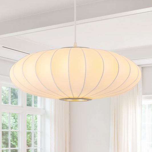 Fivemengo 20 Inch Lantern Pendant Light, Imitation Silk Lampshade, White Bubble Pendant Light, Large Hanging Lamp Simple Chandelier for Living Dinning Room Kitchen Island Bedroom Restaurant Cafe