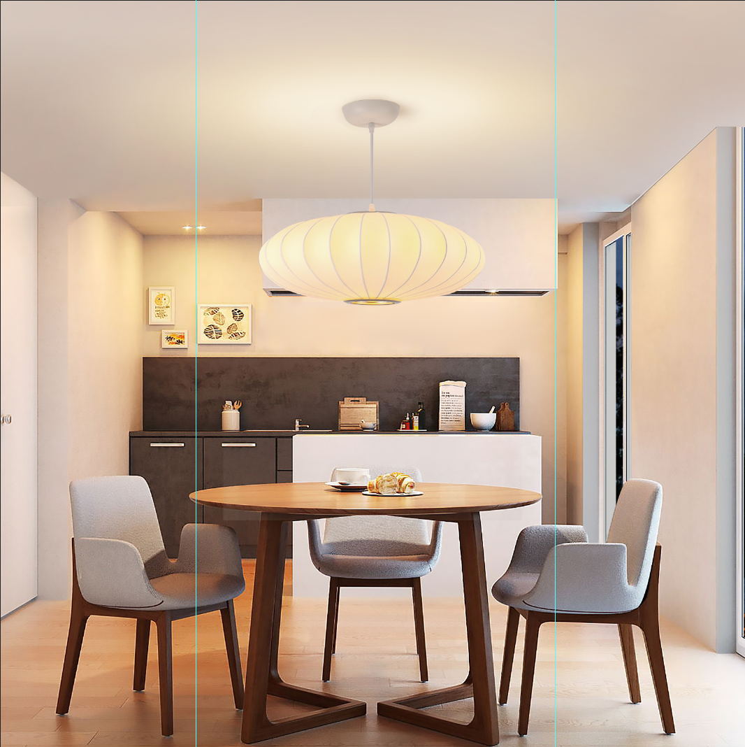 Fivemengo 20 Inch Lantern Pendant Light, Imitation Silk Lampshade, White Bubble Pendant Light, Large Hanging Lamp Simple Chandelier for Living Dinning Room Kitchen Island Bedroom Restaurant Cafe