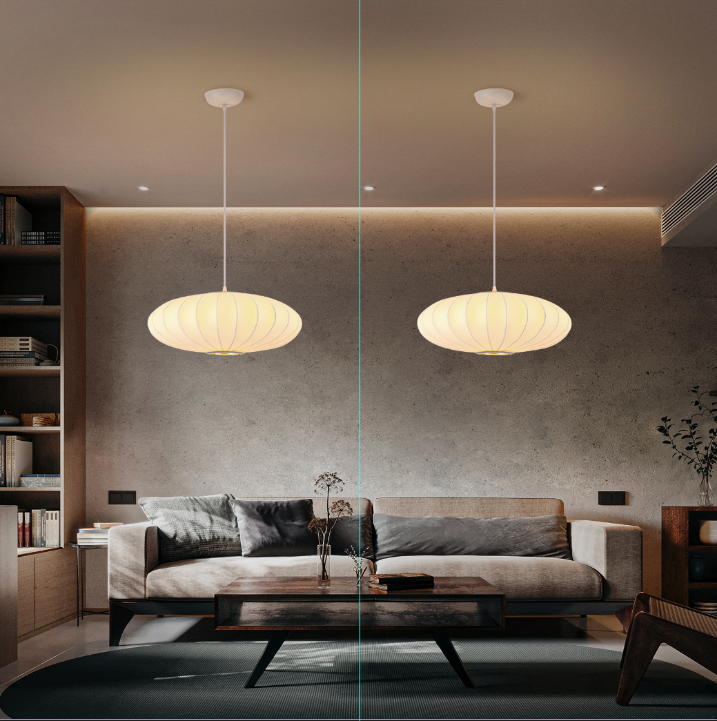 Fivemengo 20 Inch Lantern Pendant Light, Imitation Silk Lampshade, White Bubble Pendant Light, Large Hanging Lamp Simple Chandelier for Living Dinning Room Kitchen Island Bedroom Restaurant Cafe