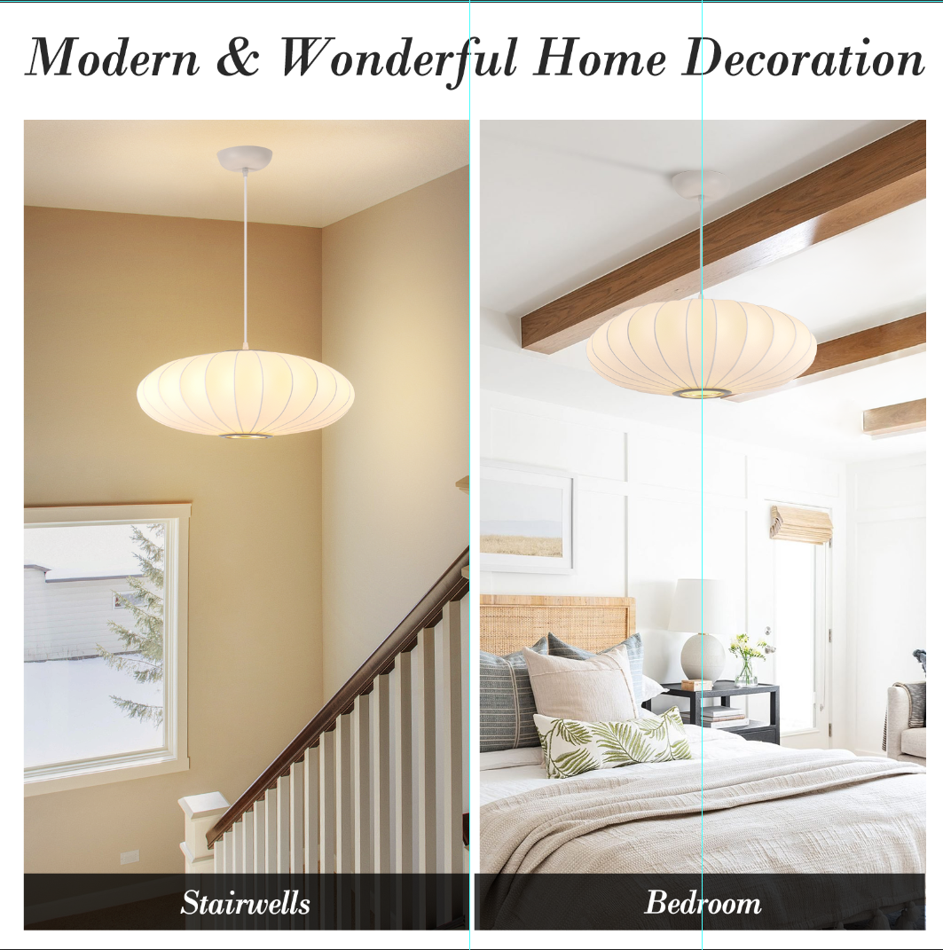 Fivemengo 20 Inch Lantern Pendant Light, Imitation Silk Lampshade, White Bubble Pendant Light, Large Hanging Lamp Simple Chandelier for Living Dinning Room Kitchen Island Bedroom Restaurant Cafe